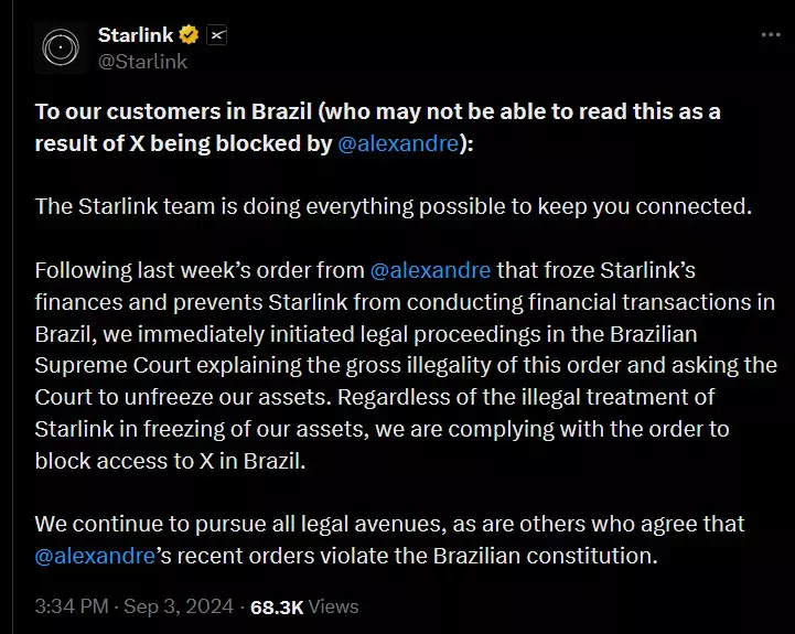 Elon Musk Recuou: Starlink Anuncia Bloqueio do X no Brasil